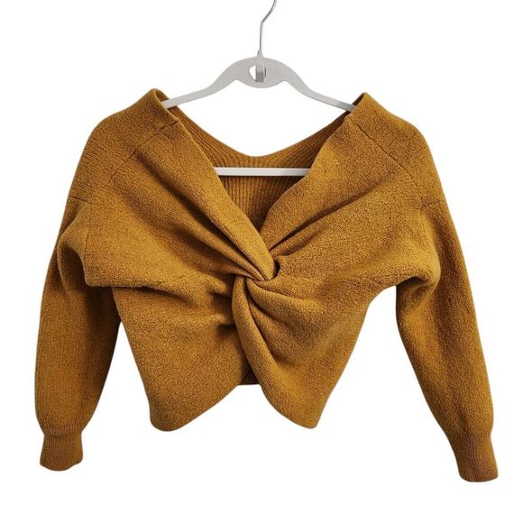 Amour Vert Sweater Large Mustard Yellow Wool Twisted Back Crop *Shrunken* - Picture 1 of 8